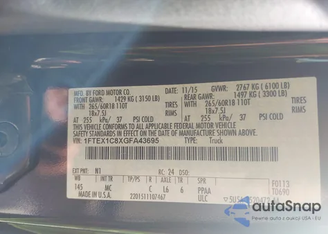 2016 Ford F-150 Xlt from USA, damaged, VIN 1FTEX1C8XGFA43695